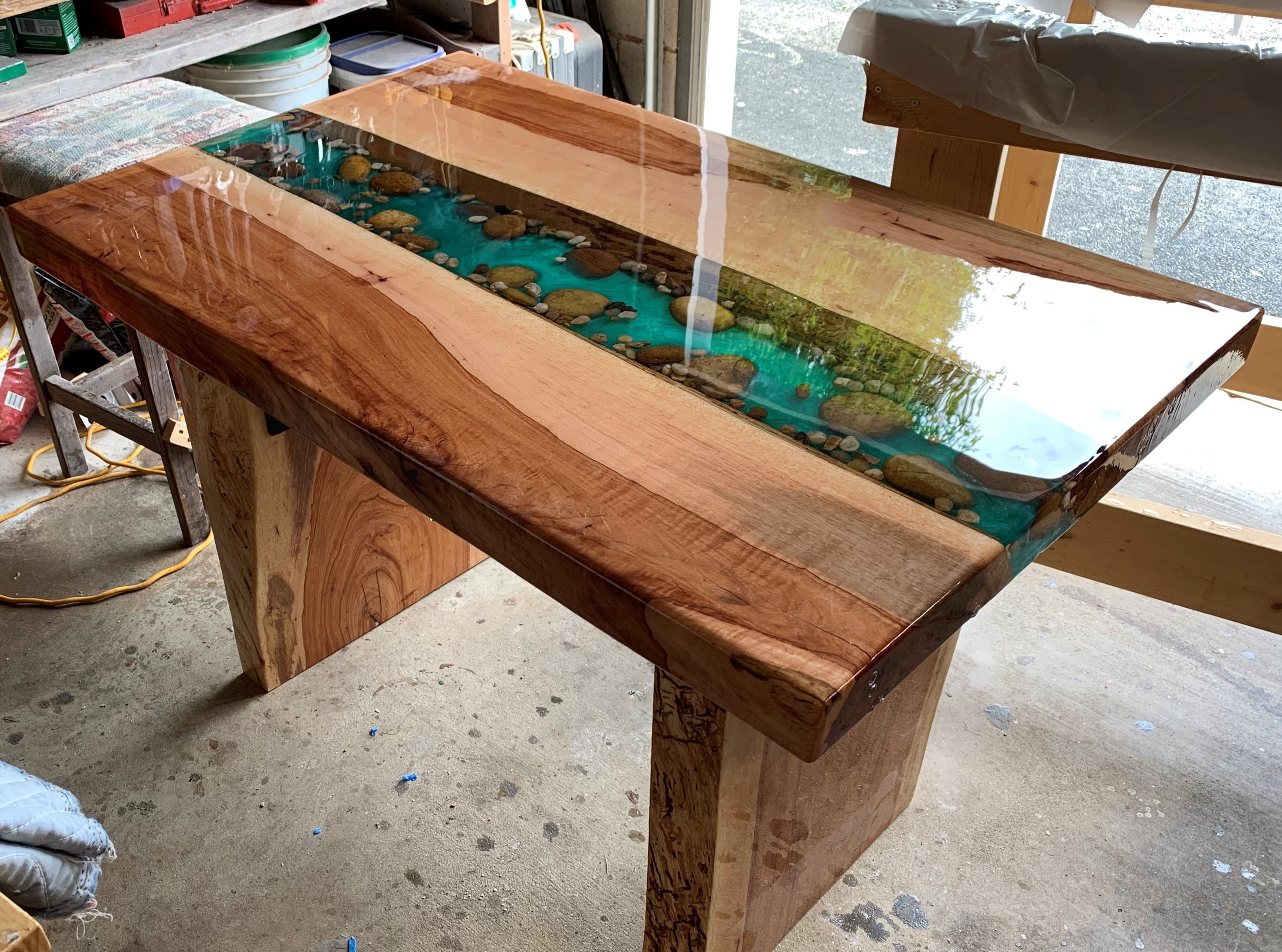River rock shop table